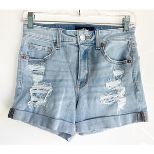 Aeropostale Distressed Denim Jean Shorts Blue Size 6 Light Wash High Rise Midi